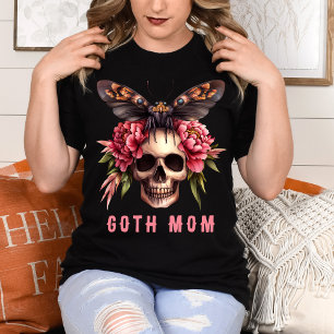 Goth Mum Floral Skull Moth Pink Mother's Day T-Shirt