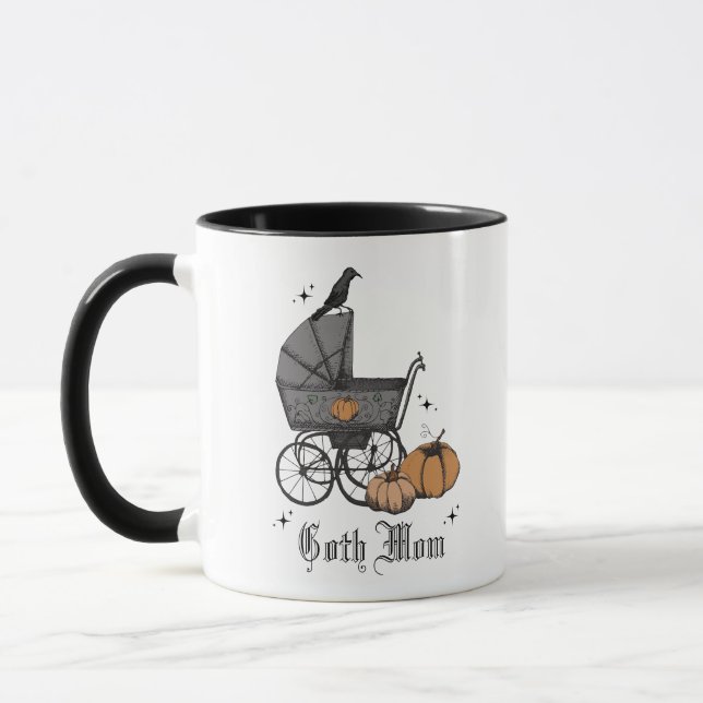 Goth Mum Halloween Fall Victorian Baby Carriage  Mug (Left)