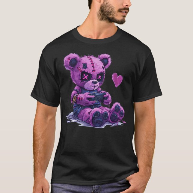 Goth Pastel Cute Creepy Kawaii Gamer Teddy Bear Ga T-Shirt (Front)