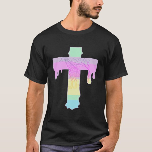 Goth Pastel Giraffe Dripping Cross T-Shirt (Front)