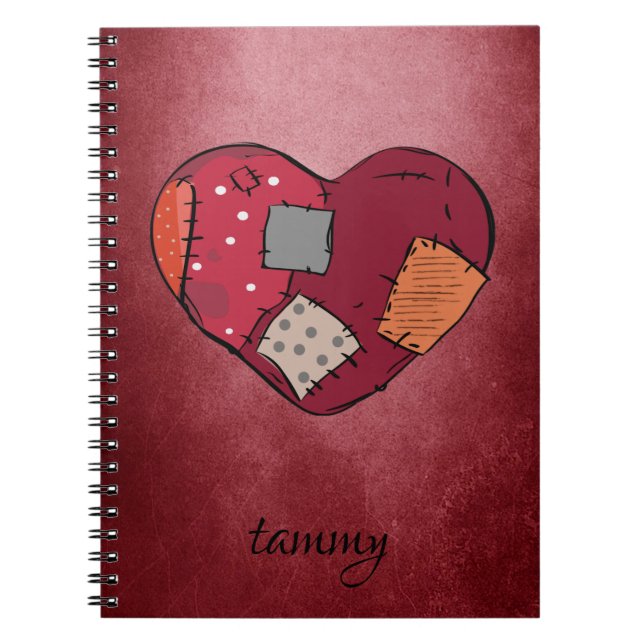 Goth Patched Up Heart on Red Grunge Background  Notebook (Front)