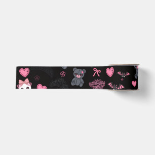 Goth Pink Black Ribbon Dark Kawaii Emo Teddy Skull Grosgrain Ribbon