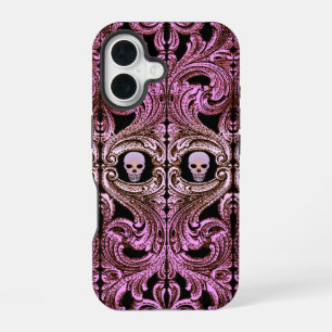 Goth Pink Ornament with Skull iPhone 16 Case