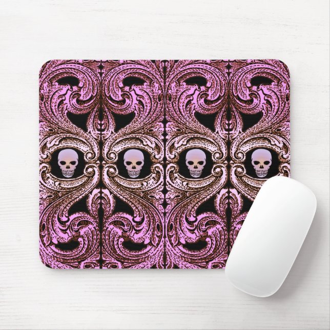 Goth Pink Ornament with Skull Mouse Mat (With Mouse)