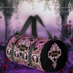 Goth Pink Ornament with Skull Personalised Duffle Bag