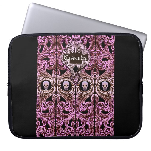 Goth Pink Ornament with Skull Personalised Laptop Sleeve (Front)