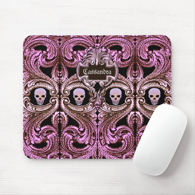 Goth Pink Ornament with Skull Personalised  Mouse Mat (With Mouse)
