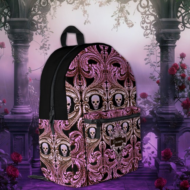 Goth Pink Ornament with Skull Personalised  Printed Backpack (Creator Uploaded)