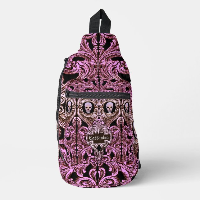 Goth Pink Ornament with Skull Personalised  Sling Bag (Front)