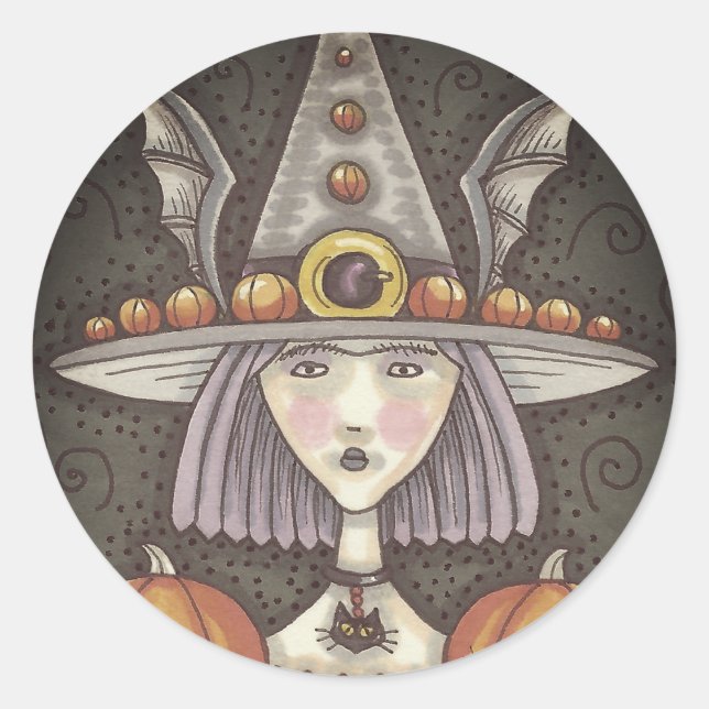 GOTH PUMPKIN WITCH HALLOWEEN STICKERS SHEET Heart (Front)