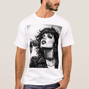 Goth Punk Girl Singer 50s Graphic Retro Comics BW T-Shirt