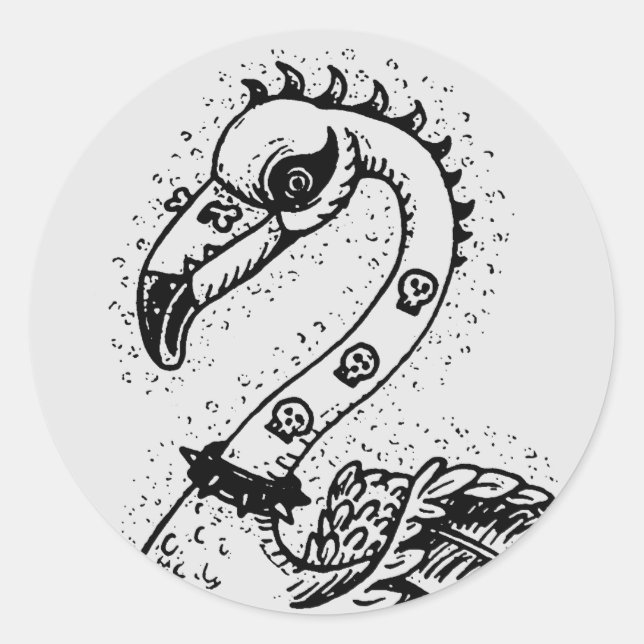 GOTH PUNK ROCKER FLAMINGO, SKULLS, SPIKED HAIR CLASSIC ROUND STICKER (Front)