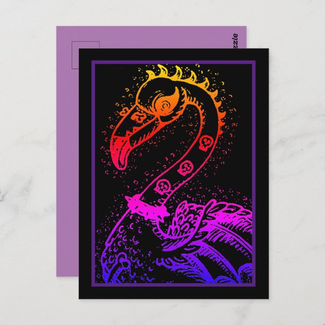 GOTH PUNK ROCKER FLAMINGO, SKULLS, SPIKED HAIR POSTCARD (Front/Back)