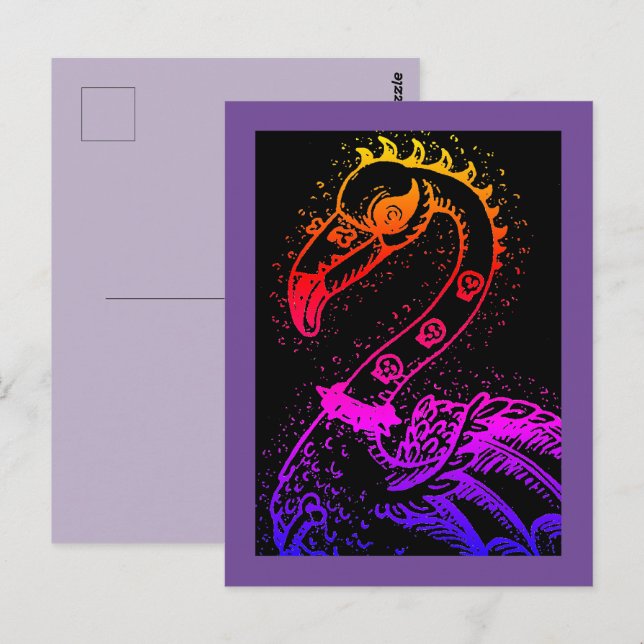 GOTH PUNK ROCKER FLAMINGO, SKULLS, SPIKED HAIR POSTCARD (Front/Back)