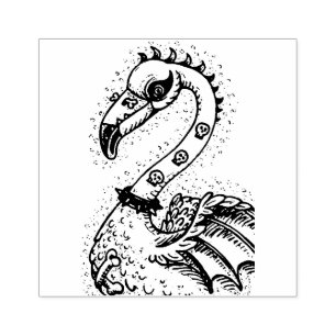 GOTH PUNK ROCKER FLAMINGO, SKULLS, SPIKED HAIR RUBBER STAMP