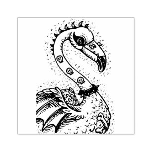 GOTH PUNK ROCKER FLAMINGO, SKULLS, SPIKED HAIR RUBBER STAMP