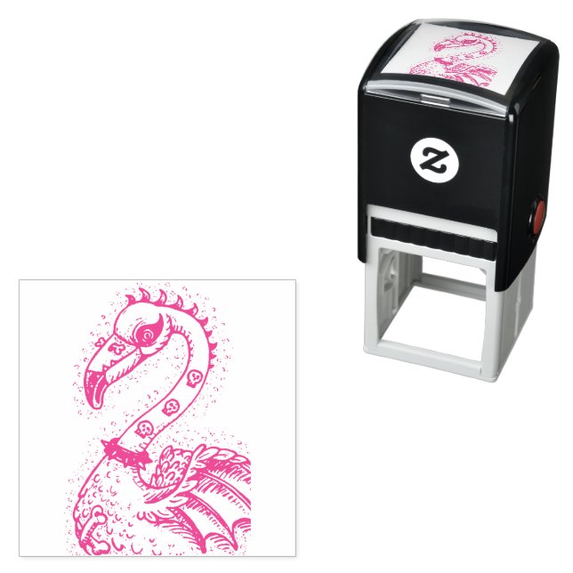 GOTH PUNK ROCKER FLAMINGO, SKULLS, SPIKED HAIR SELF-INKING STAMP (In Situ)