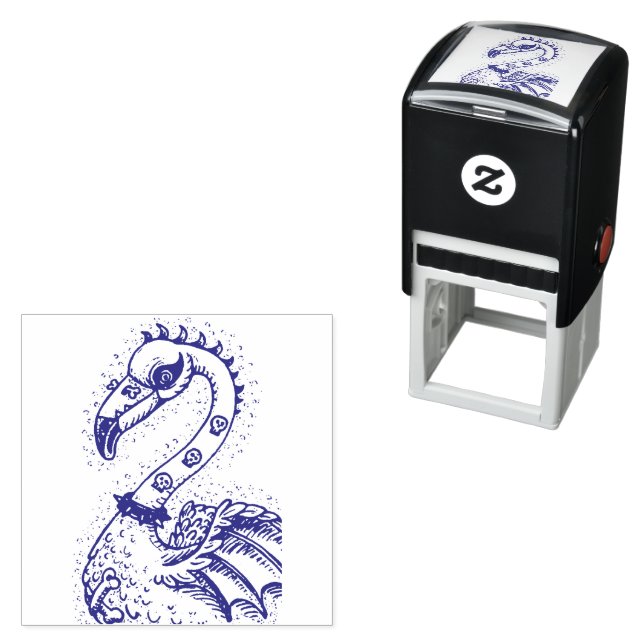 GOTH PUNK ROCKER FLAMINGO, SKULLS, SPIKED HAIR SELF-INKING STAMP (In Situ)