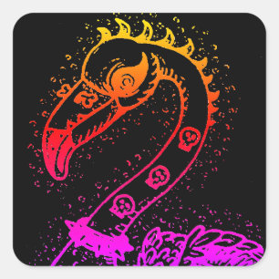 GOTH PUNK ROCKER FLAMINGO, SKULLS, SPIKED HAIR SQUARE STICKER
