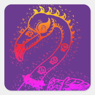 GOTH PUNK ROCKER FLAMINGO, SKULLS, SPIKED HAIR SQUARE STICKER