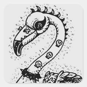 GOTH PUNK ROCKER FLAMINGO, SKULLS, SPIKED HAIR SQUARE STICKER