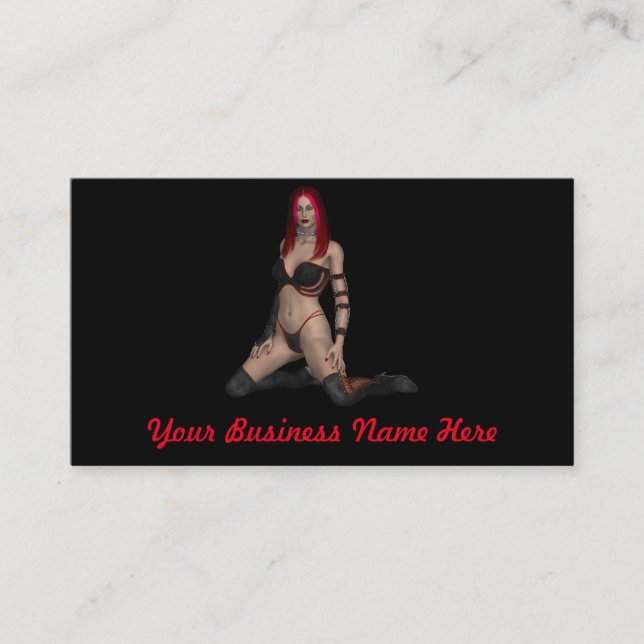 Goth Punk Vampire Woman in Black Leather Business Card (Front)