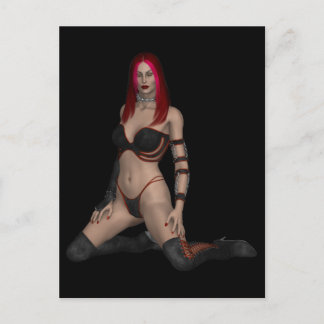 Goth Punk Vampire Woman in Black Leather Postcard