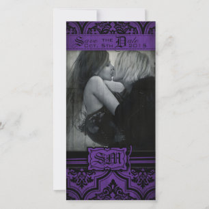 Goth Purple and Black Damask Save the Date