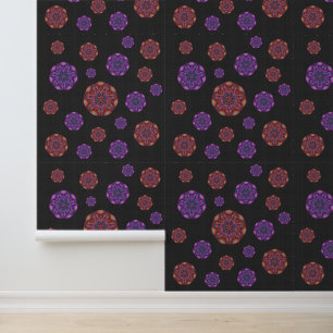 Goth Purple and Orange Fan Mandalas on Dark Grey Wallpaper