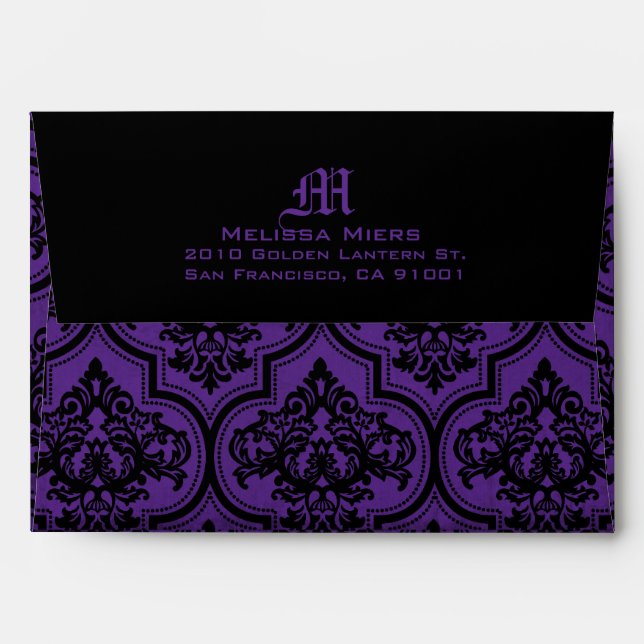 Goth Purple Black Damask Wedding Envelope (Back (Top Flap))
