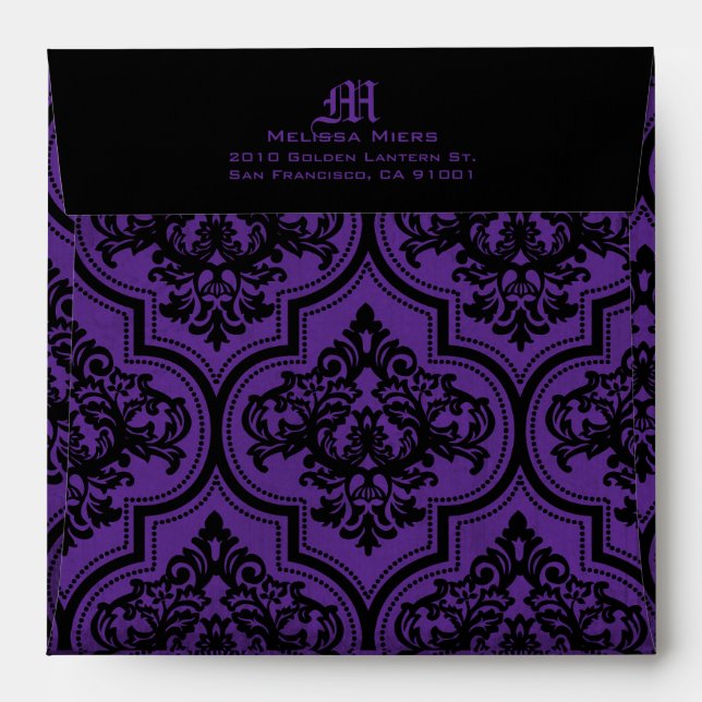 Goth Purple Black Damask Wedding Envelope (Back (Top Flap))