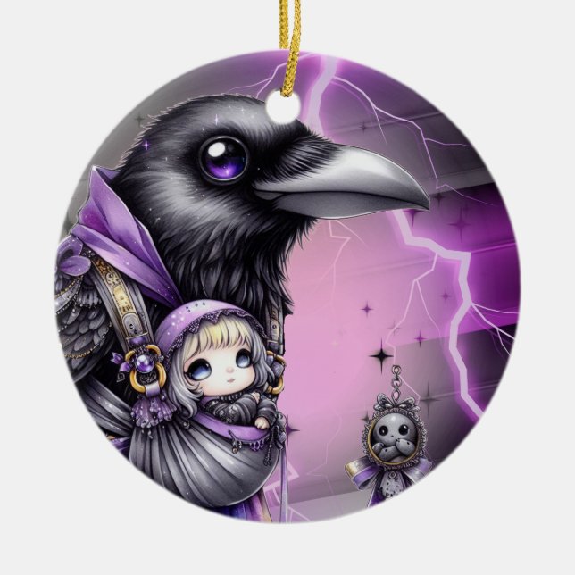 Goth Purple Black Halloween Event Baby Shower Ceramic Tree Decoration (Front)