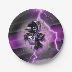 Goth Purple Black Halloween Event Baby Shower Paper Plate