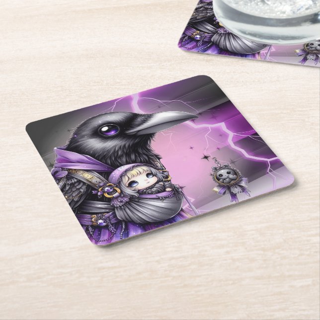 Goth Purple Black Halloween Event Baby Shower Square Paper Coaster (Angled)