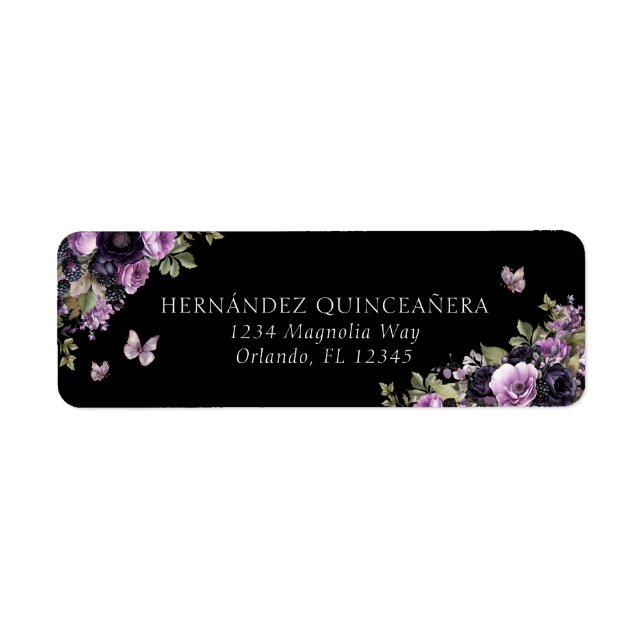 Goth Purple & Black Moody Florals Quinceañera  (Front)