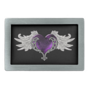 Goth Purple Heart with Angel Wings Buckle Belt Buckle