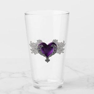 Goth Purple Heart with Angel Wings Glass Cup