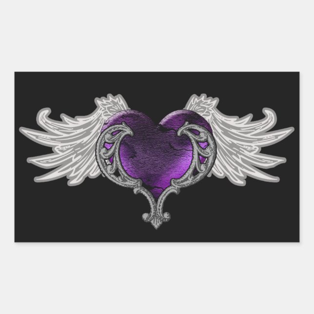 Goth Purple Heart with Angel Wings Sticker (Front)