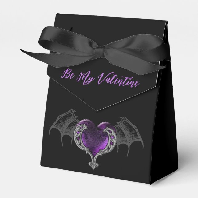 Goth Purple Heart With Bat Wings Personalise Favour Box (Front Side)