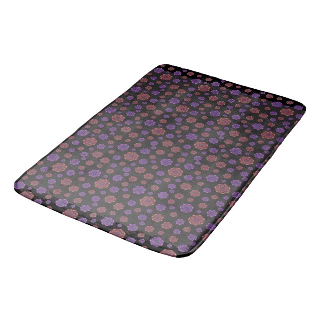 Goth Purple & Orange Fan Mandalas on Dk Grey Bath Mat (Angled)