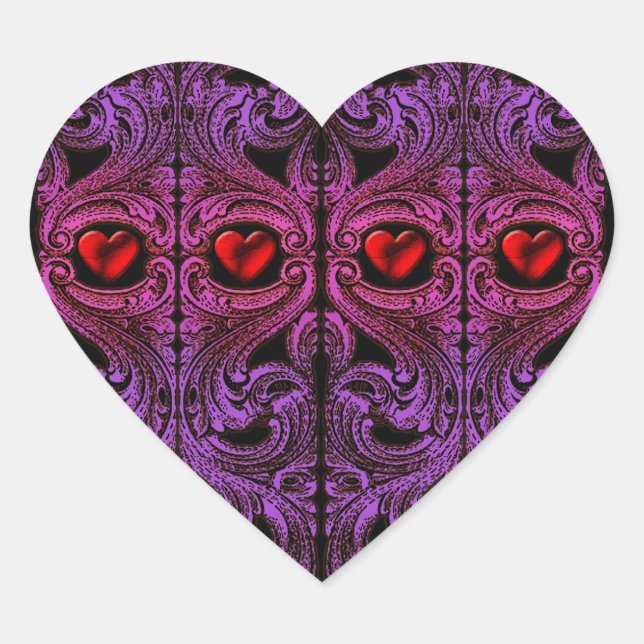 Goth Purple Ornament with Heart Heart Sticker (Front)