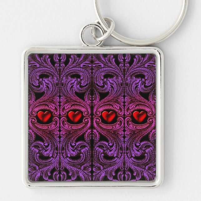 Goth Purple Ornament with Heart Key Ring (Front)
