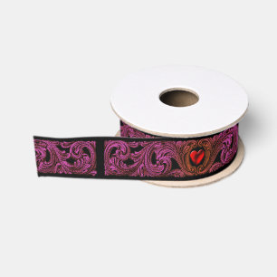 Goth Purple Ornament With Heart Ribbon Grosgrain Ribbon
