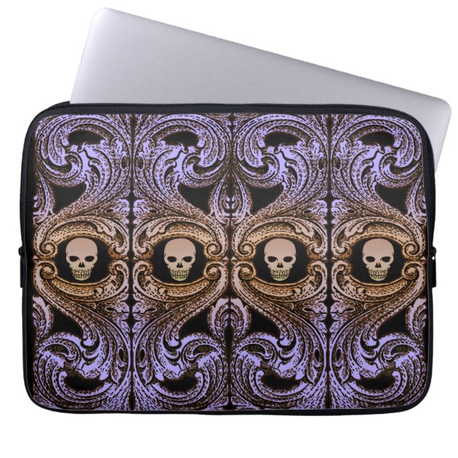 Goth Purple Ornament With Skull Laptop Sleeve (Front)