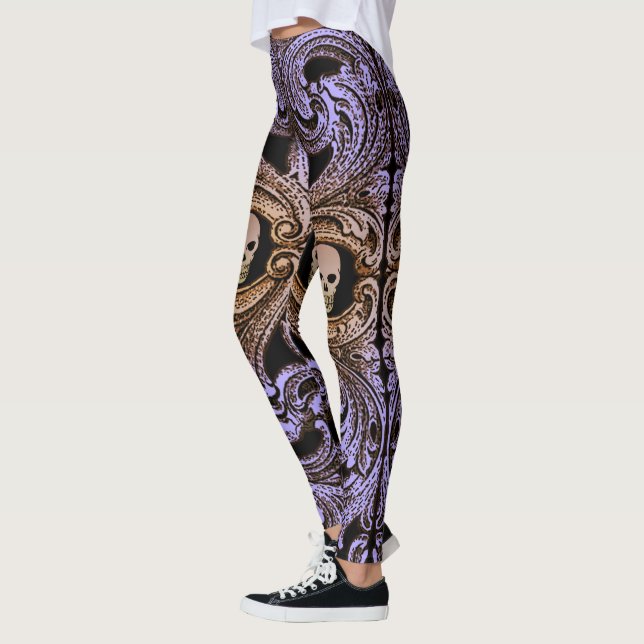 Goth Purple Ornament With Skull Leggings (Left)