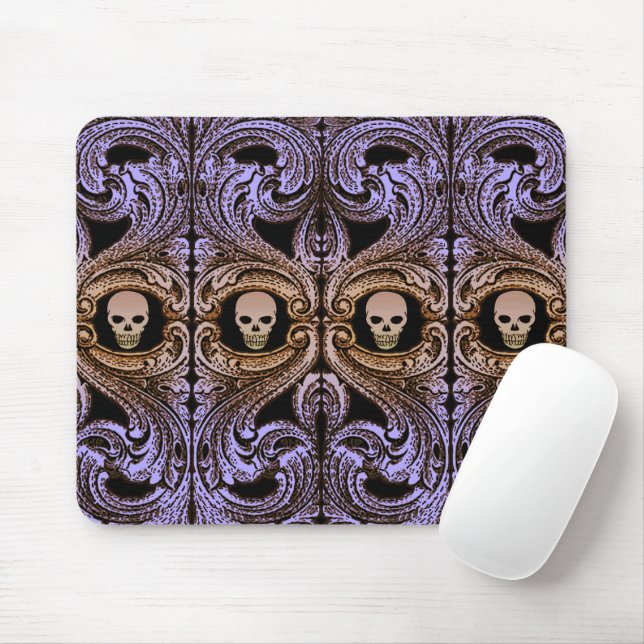 Goth Purple Ornament With Skull Mouse Mat (With Mouse)