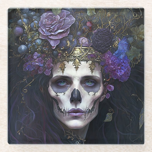 Goth Queen Fantasy Art Glass Coaster (Front)