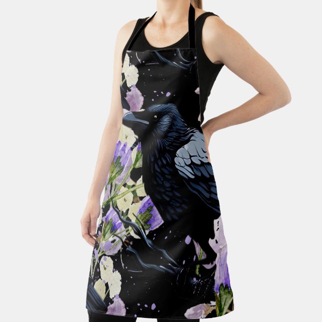 Goth Raven & Moody Florals Apron (Insitu)