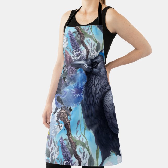 Goth Raven & Moody Florals Apron (Insitu)