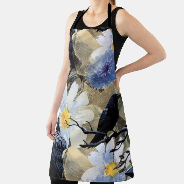 Goth Raven & Moody Florals Apron (Insitu)